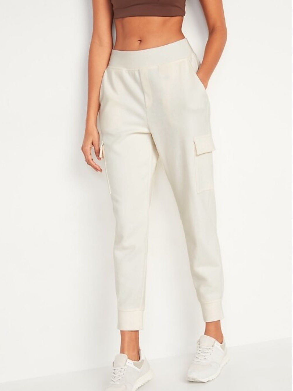 Old Navy Cream High-Rise Cargo Jogger Pants for Women